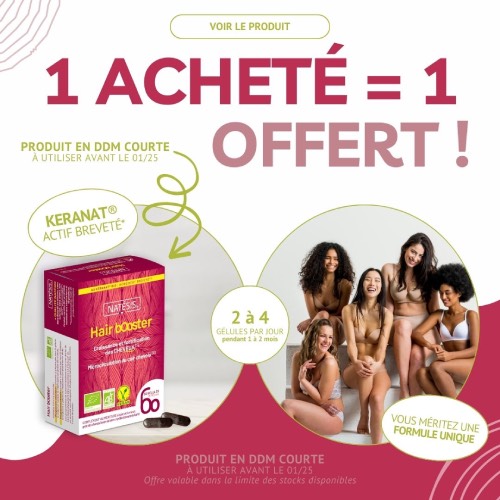 Offre promotionnelle Hair bOoster Natésis - complément alimentaire cheveux bio et vegan français - actif breveté Keranat